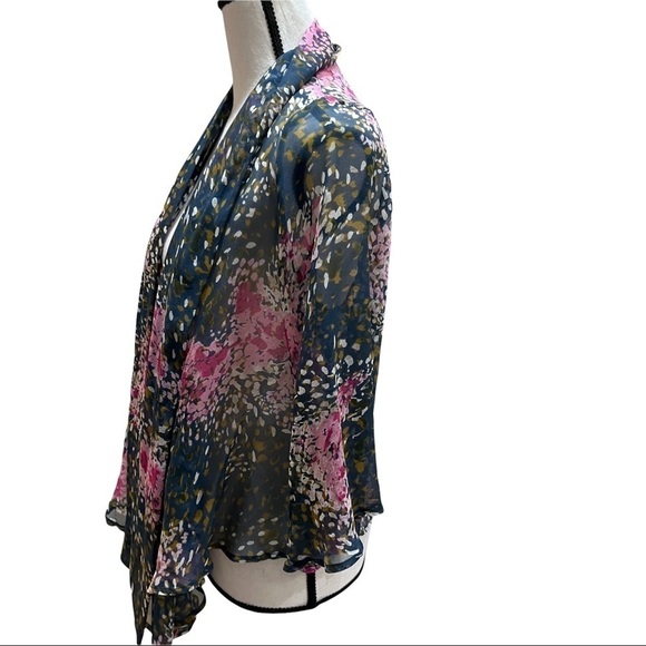 Pure Sugar 100% Silk Gray & Pink Kimono Wrap w/ Sleeves Open Front Sz XS - Picture 6 of 10